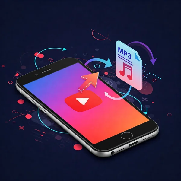 Concepto de conversión de YouTube a MP3 en una guía para teléfonos móviles