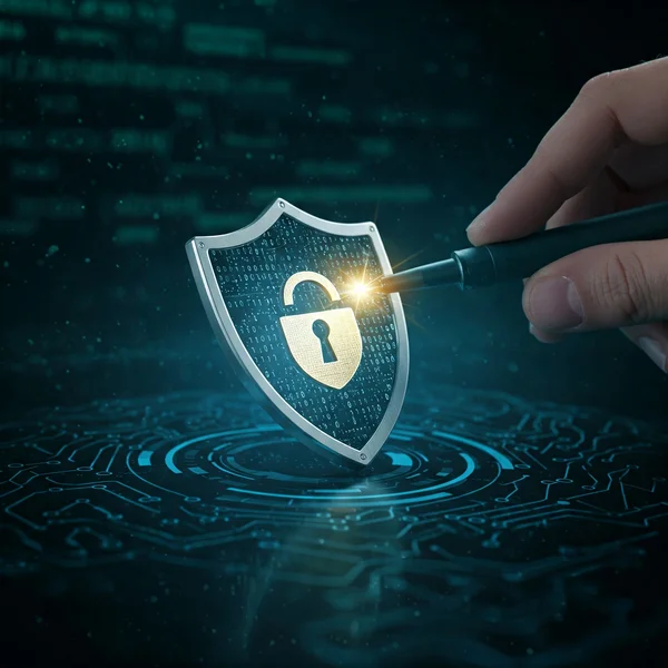 Magnifying glass checking online tool security shield