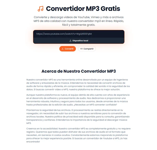 Online YouTube to MP3 converter tool interface example