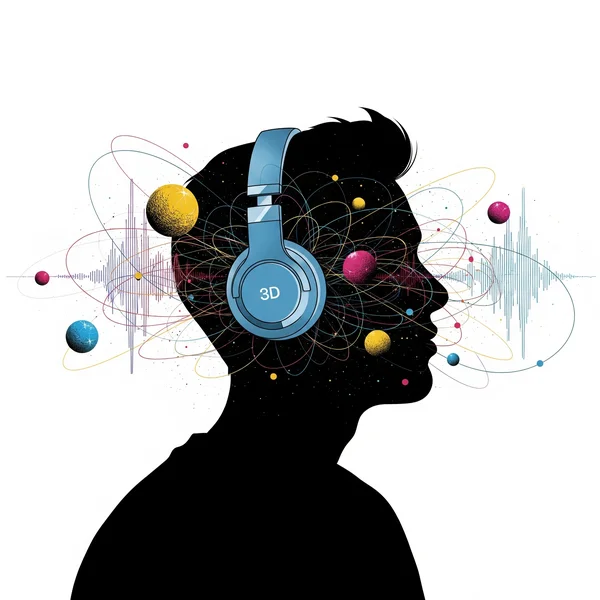 Oyente experimentando audio espacial inmersivo con auriculares
