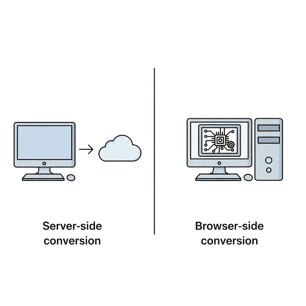 Diagrama comparativo: conversión local vs. carga al servidor
