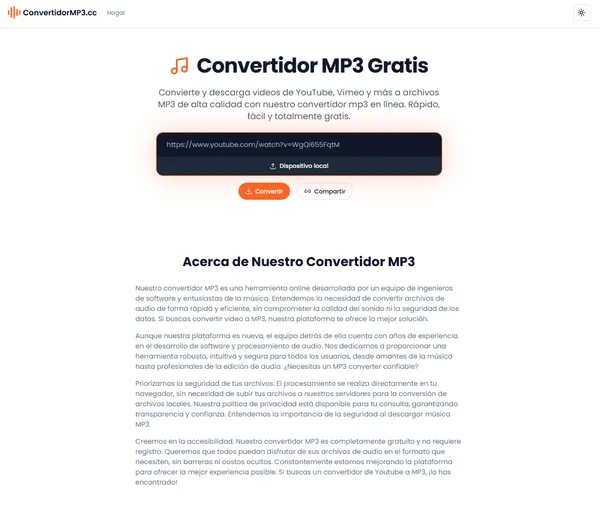 Interfaz de ConvertidorMP3 que muestra la selección de archivos locales