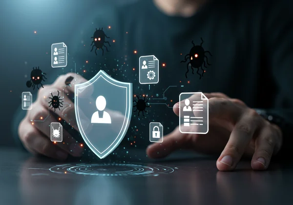Un escudo protegiendo datos de amenazas en línea y malware