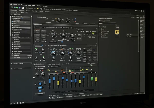 Interfaz de software de escritorio compleja con muchas configuraciones.
