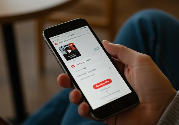 Usando un teléfono móvil para convertir un video de YouTube a MP3.