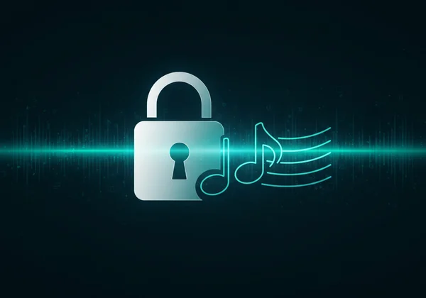 Símbolo de candado de seguridad combinado con una nota musical para mayor seguridad