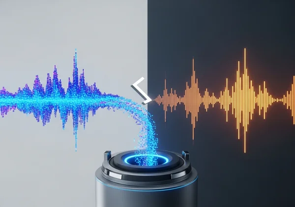 Visual de ondas de video transformándose en ondas de audio, conversión fácil.